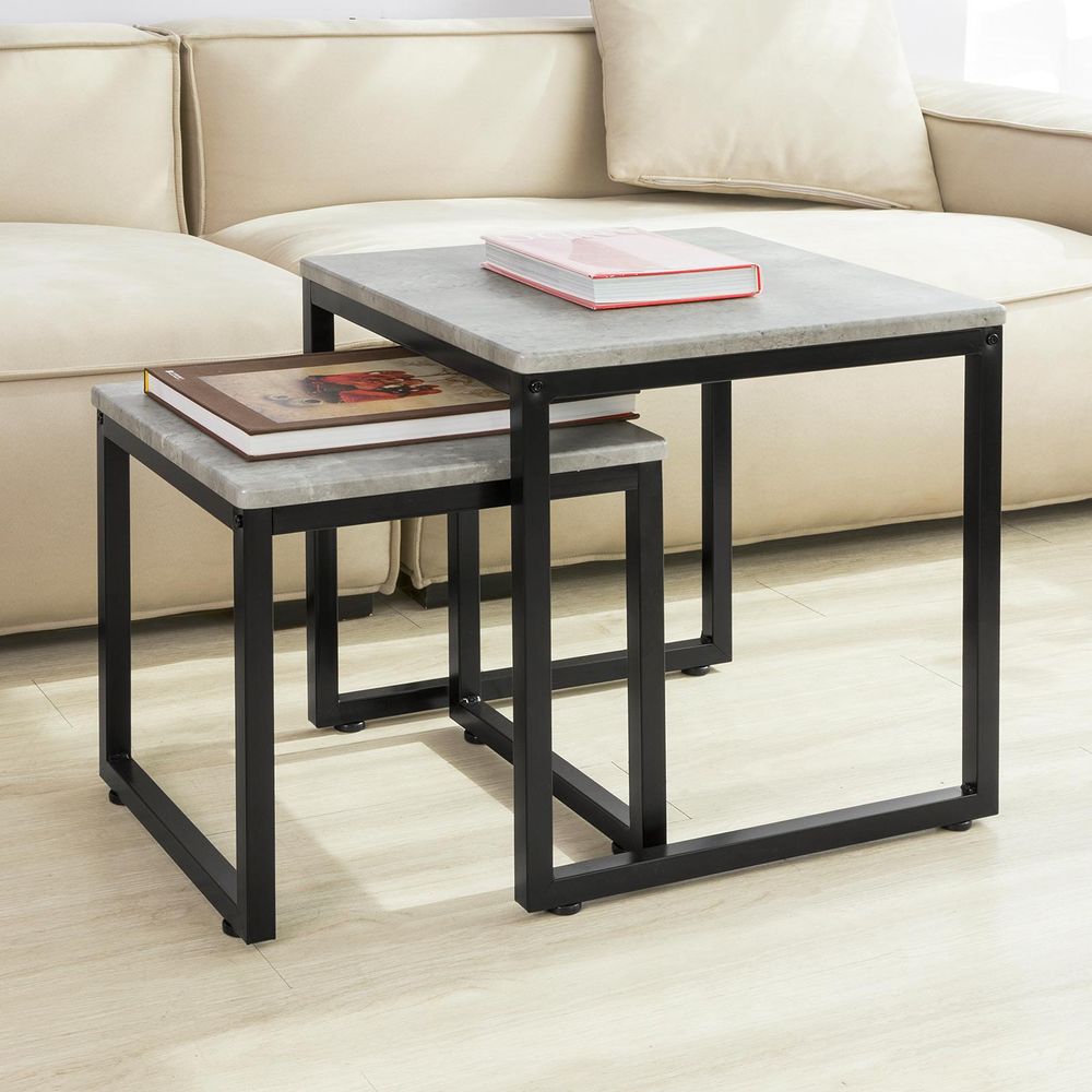 SoBuy FBT42-HG 2er Set Couchtisch Beistelltisch 2-teilig Satztisch Sofatisch Kaffeetisch Tisch-Set Grau