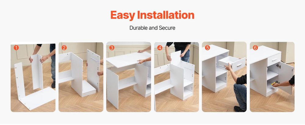 VEVOR Kleiner Schreibtisch mit Schublade, Kinderschreibtisch für das Schlafzimmer, Holz einfacher Studiertisch zum Zeichnen, Lesen, Schreiben, rechteckiger MDF-Studienlagertisch mit verstellbarem Regal für Zuhause, Büro, Weiß, Weiß (Seitenregal)