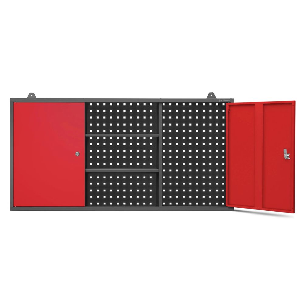Hängeschrank Werkzeugschrank Werkstattschrank Metallschrank mit Lochwand Metall, 120 cm x 60 cm x 20 cm, Farbe: Anthrazit-Rot