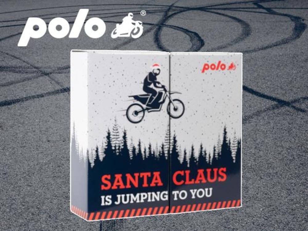 POLO Motorrad Adventskalender 2025, Limitierte Edition, Biker Geschenkbox mit 24 Türchen, Überraschungen im Wert von 200€, 42,5x41,2x12,2 cm