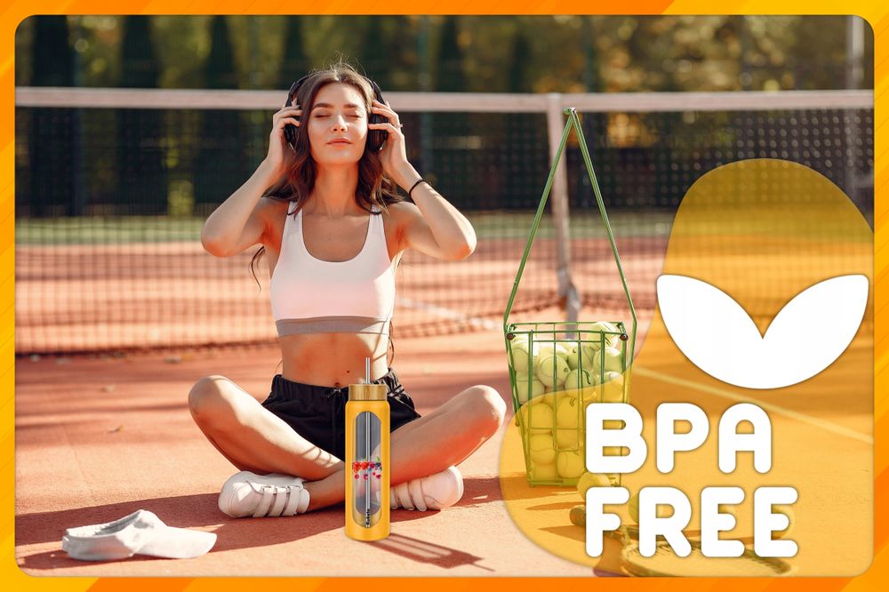 Kuketo | Glas Trinkflasche 1,2 L Mit Strohhalm & Sieb – Wasserflasche Gelb Für Getränke, BPA-Frei, Auslaufsicher & Stilvoll Für Alltag & Fitness