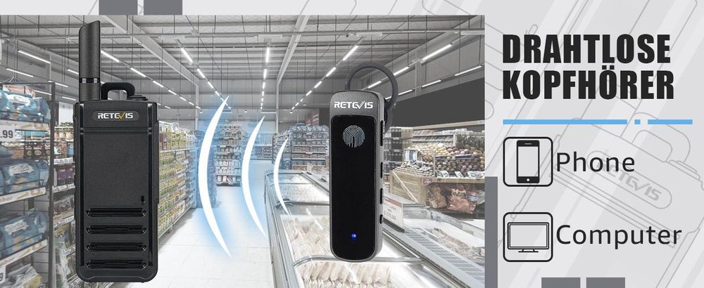 Retevis RB639P Funkgeräte mit Bluetooth-Headsets, ultraflaches Walkie Talkie, VOX, USB-C, PMR446, für Schule, Restaurant, Supermarkt