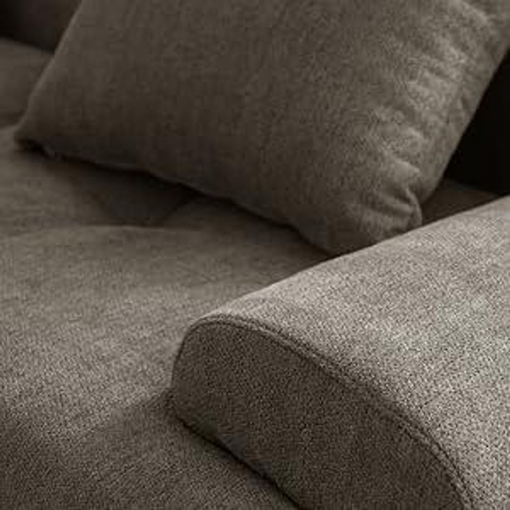 MILYSOFA SOFAMOUS, modułowy narożnik dla 4 osób z chaise longue, obity tkaniną chenille w kolorze piaskowego beżu