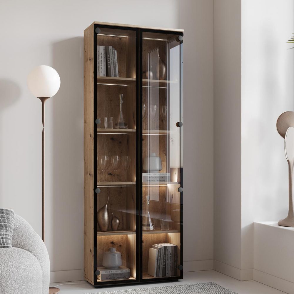 Vitrine FIGO 04 artisan eiche mit PUSH-TO-OPEN Funktion, 180x70x40cm