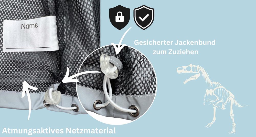 Kinder Reflektor Regenjacke Dinosaurier - 3 Jahre