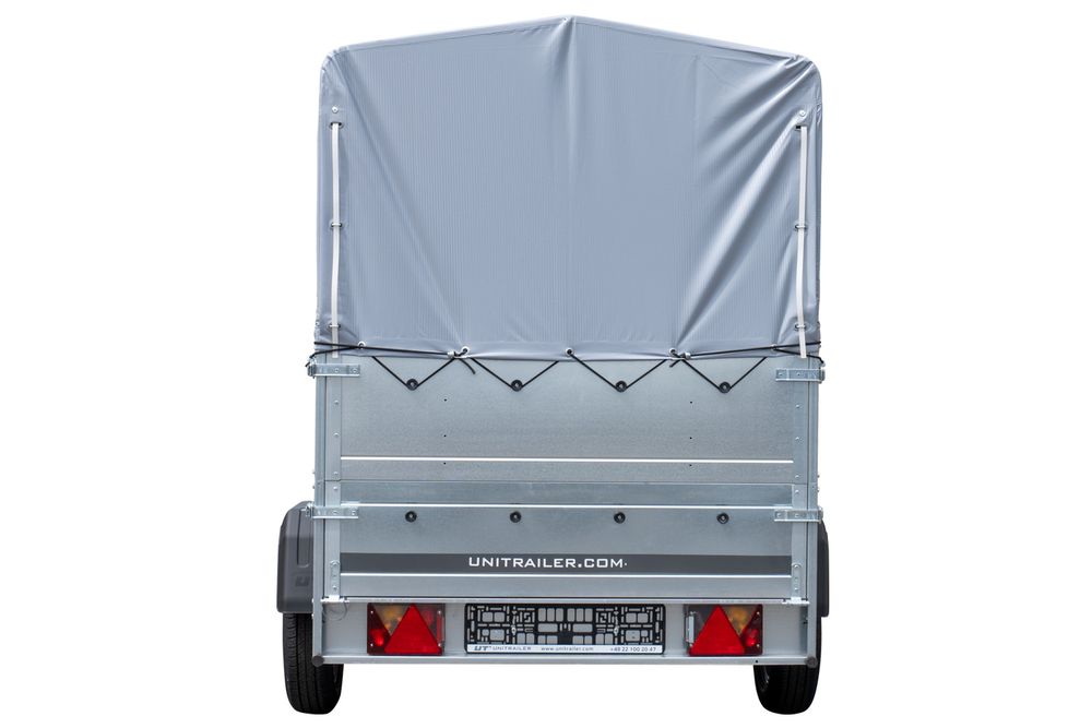 PKW-Anhänger 230x125 UNITRAILER GARDEN 230 KIPP mit Zusatzbordwändenund grauer Hochplane 80 cm