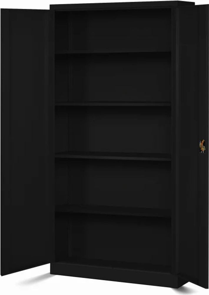 Aktenschrank Büroschrank Metallschrank Stahlschrank Werkzeugschrank Stahlblech Pulverbeschichtet Flügeltürschrank Abschließbar 195 cm x 90 cm x 40 cm Farbe: Schwarz-schwarz
