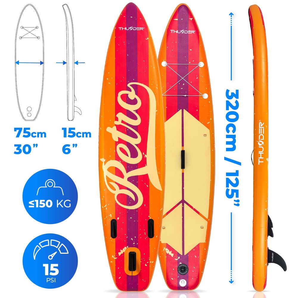 Thunder Retro Stand Up Paddle Board 320 x 75 x 15 cm Orange 150 kg