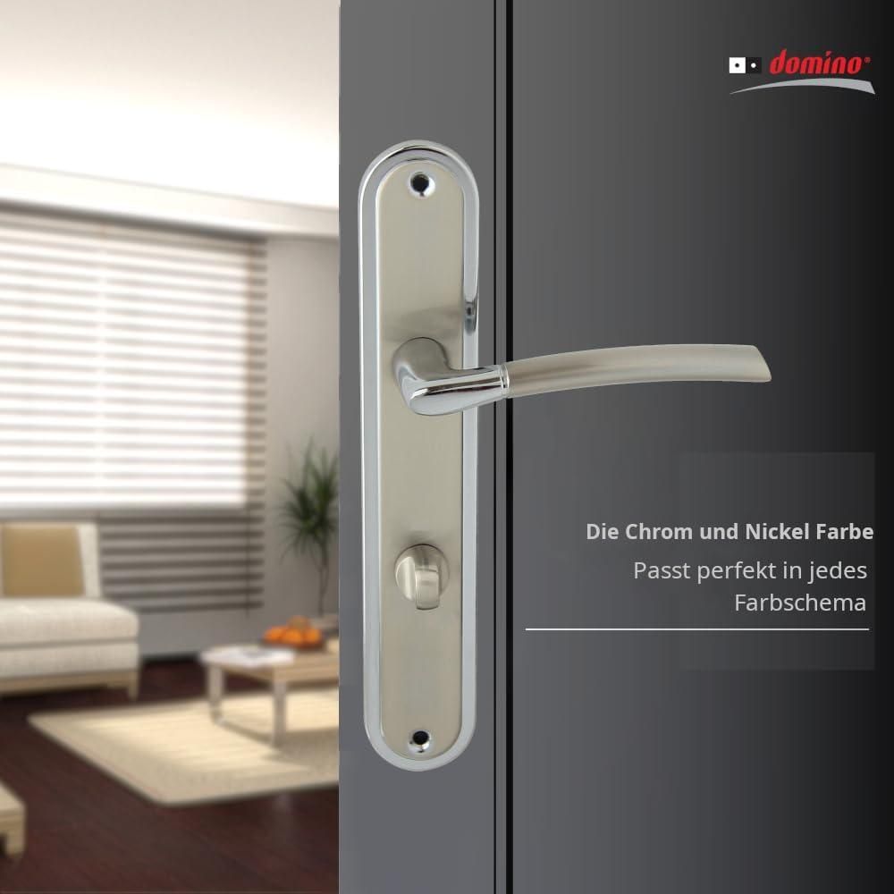 DOMINO Türgriff 78 Drückergarnitur WC - Badezimmer Set | Links & Rechts Türbeschlag für WC/Badezimmertüren | L-Form | Türbeschläge aus Aluminium | Chrom/Nickel Türdrückergarnitur | PRESTO M6/M9