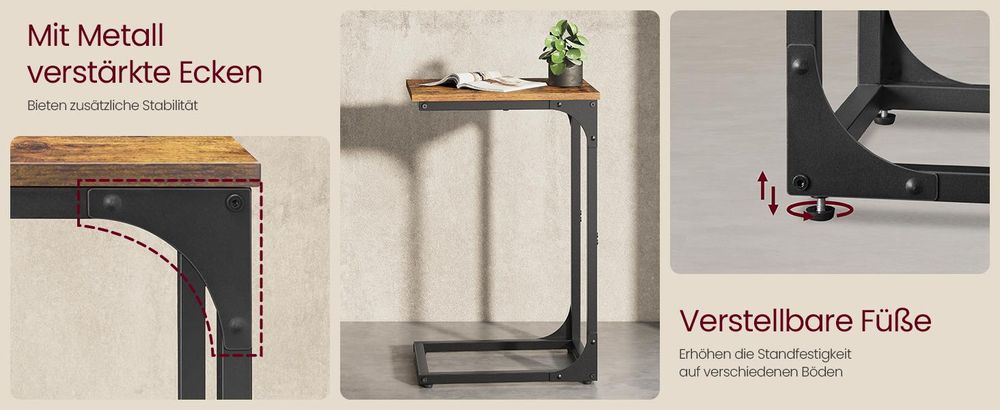 Beistelltisch, Nachttisch, Sofatisch, für Wohnzimmer, Schlafzimmer, leichter Aufbau, Metallrahmen