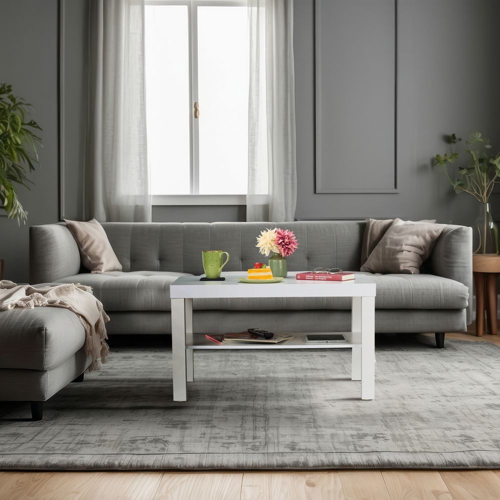 Relaxdays Couchtisch mit Ablage, H x B x T: 45 x 79 x 55 cm, Stauraum, MDF, Wohnzimmer, rechteckiger Kaffeetisch, weiß