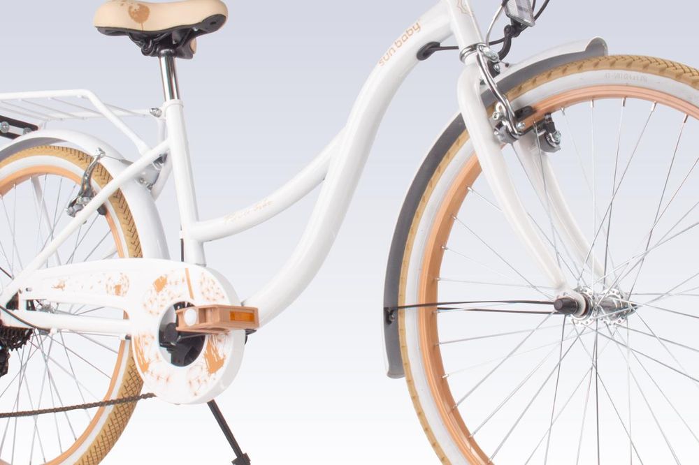 SUN BABY Flower Bike Bicicletta per bambine da 24 pollici, per bambini dagli 8 anni in su, 7 marce Shimano, freni V-brake, portapacchi, catarifrangenti, color albicocca, 24 pollici