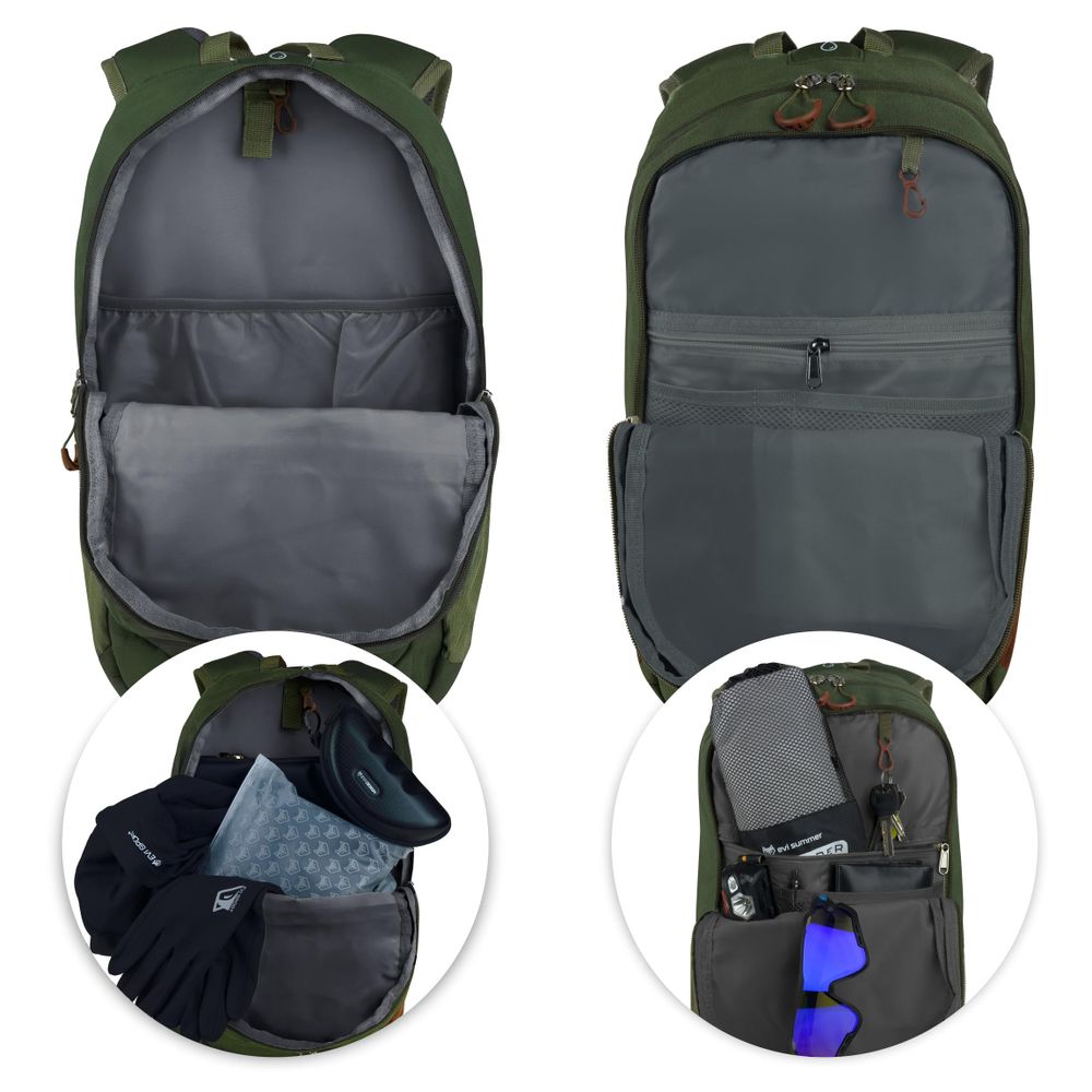 Wanderrucksack 25L Trekkingrucksack Herren & Damen, Titan-Core™ Nylon Outdoor Rucksack mit Regenschutz & Laptopfach, EVI SPORT Trailpack Army Green