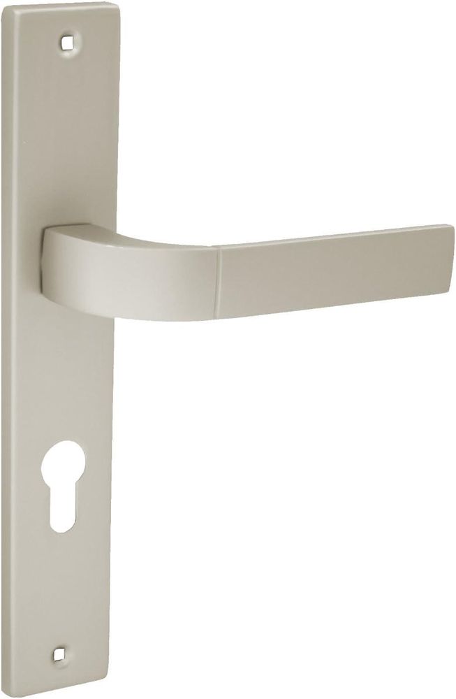 DOMINO Türgriff 72 Drückergarnitur PZ - Profilzylinder Set | Türklinke für Zimmertür, Bürotür, Kellertür & Innentür | L-Form | Türbeschläge aus Aluminiuml | Satin Nickel Velvet Türdrückergarnitur | FOKUS M91