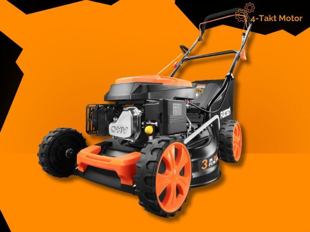 FUXTEC 3in1 Benzin Rasenmäher FX-RM4646ECO 3,5PS / 2,6kW | 46cm Schnittbreite & 7-stufige Schnitthöhenverstellung 25-75mm| 4-Takt Mäher - Inkl. 50L Grasfangkorb, Mulchfunktion & Reinigungsanschluss