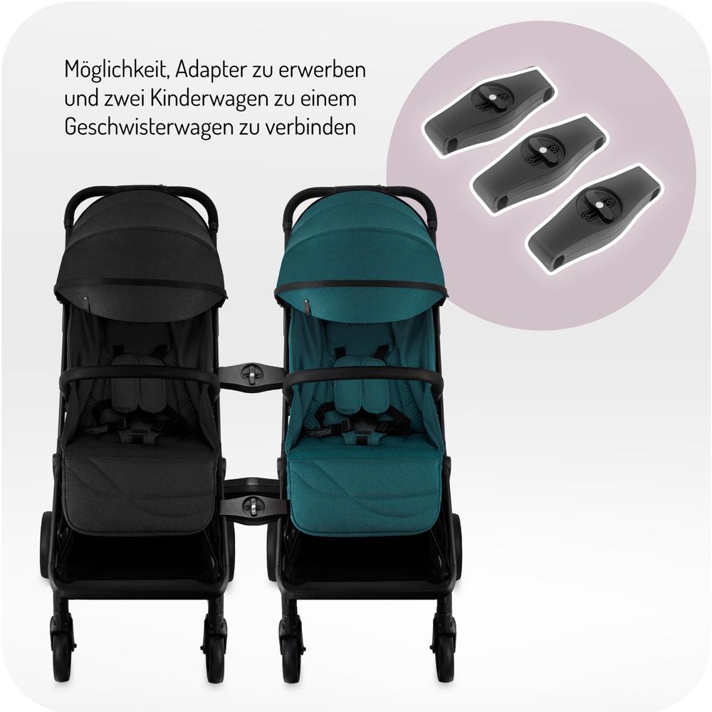 MoMi ANDREA – Ultraleichter Baby Kompaktbuggy 7,3 kg mit automatischer Faltung & Drehbügel, bis 22 kg, inkl. Rucksack & Zubehörset – Schwarz