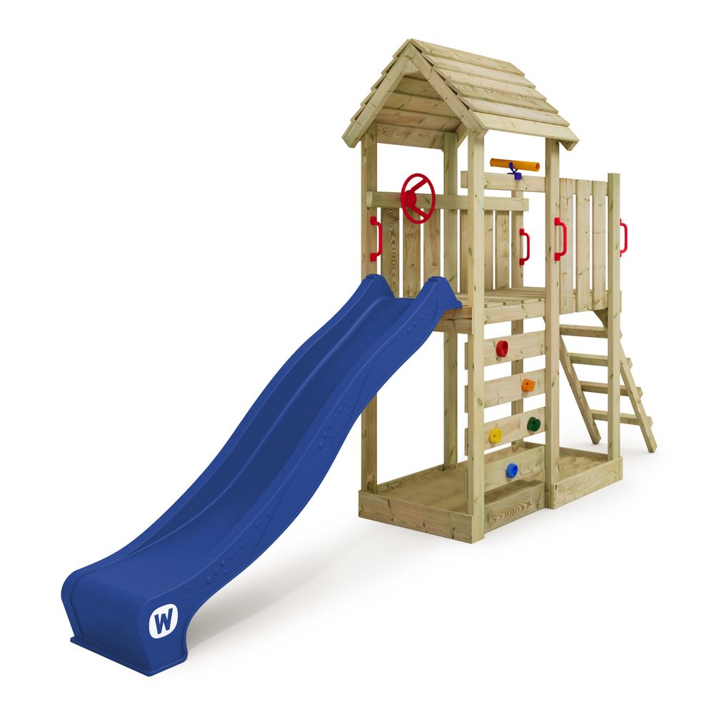 Spielturm Wickey JoyFlyer mit Rutsche und Kletterwand in Blau