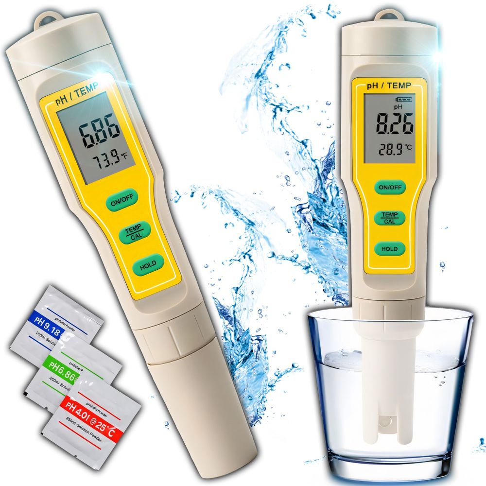 PH Wert Wasser Messgerät mit LCD-Display und Thermometer, Digital Mess Tester Trinkwasser, Schwimmbad, Aquarium oder Labor, Präzise und handlich Retoo