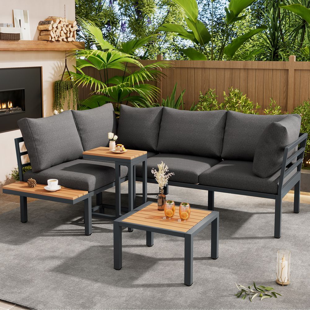 MERAX Gartenlounge-Set für 4-5 Personen, 4-tlg., Sitzgruppe Sitzgruppe Gartengarnitur), 5-Sitzer Gartenmöbel Set mit Sofa, Beistelltisch & Couchtisch