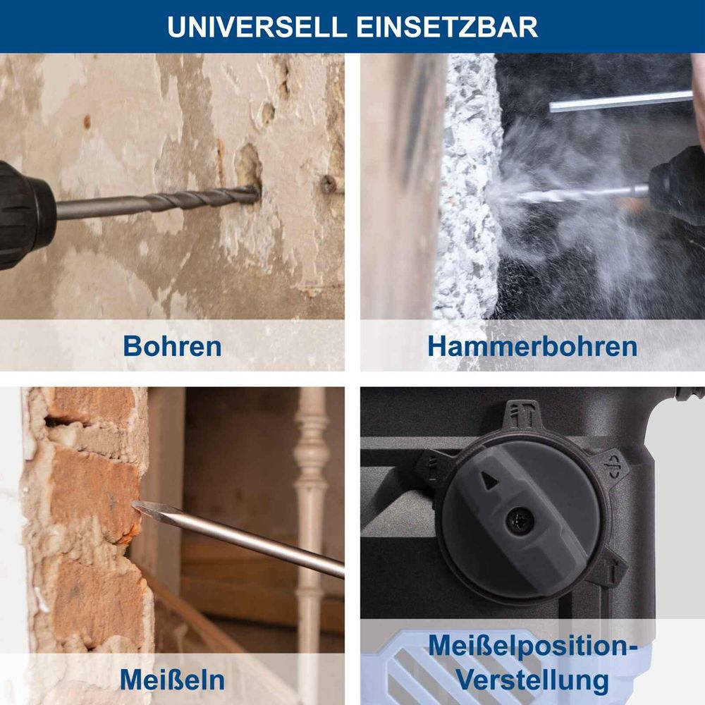 Bild zeigt Beispiele, wie der DH1500PLUS verwendet werden kann: Beton, Fliesen, Naturstein, Ziegel.