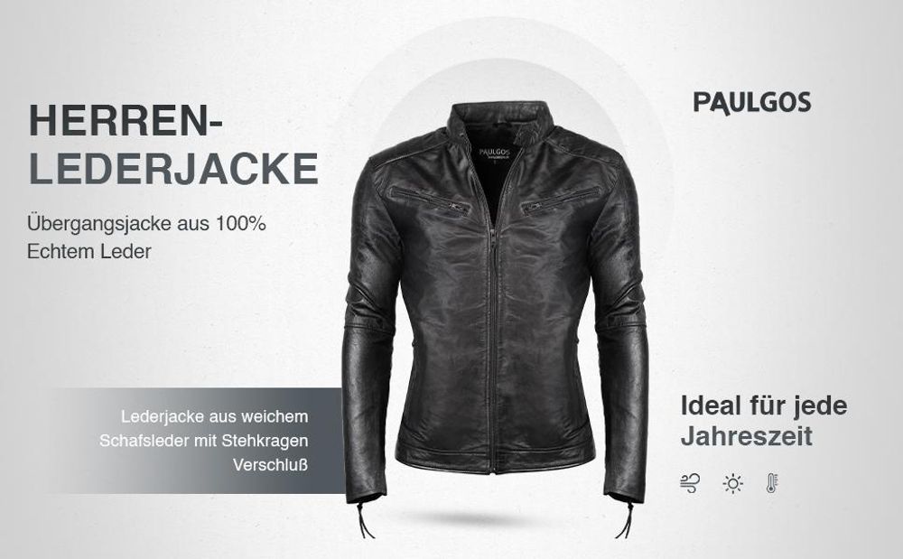 PAULGOS Herren Lederjacke Echtes Leder Jacke Echtleder Übergangsjacke Fashion in 5 Farben Gr. S-7XL Design 2