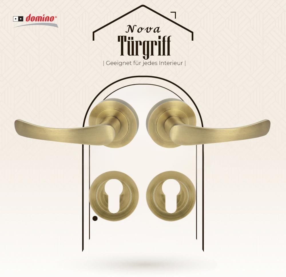DOMINO Türgriff Drückergarnitur PZ-Profilzylinder Set | Rund-Rosette | Türklinke für Bürotür, Kellertür & Innentür | Aluminium | Bronze  | NOVA-R M3 |