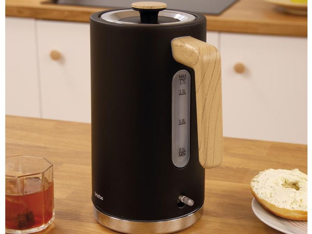 Briebe SKT1167BLK Nordic Set Toaster 2 Scheiben Breite Schlitze + Wasserkocher 1,7L Elektrischer Schwarz