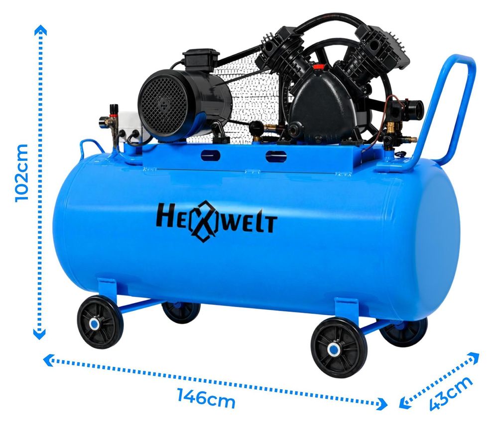 Compresseur à Huile HEXWELT 200L 5500W 8 Bar 730L/min Compresseur d’Air 2 Cylindres 230V
