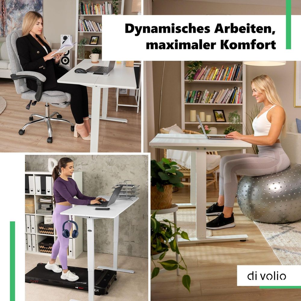 di volio Höhenverstellbarer Schreibtisch Rapalo - weiß, 140 x 80 cm, Computertisch fürs Home-Office, elektrischer Bürotisch bis 80 kg belastbar