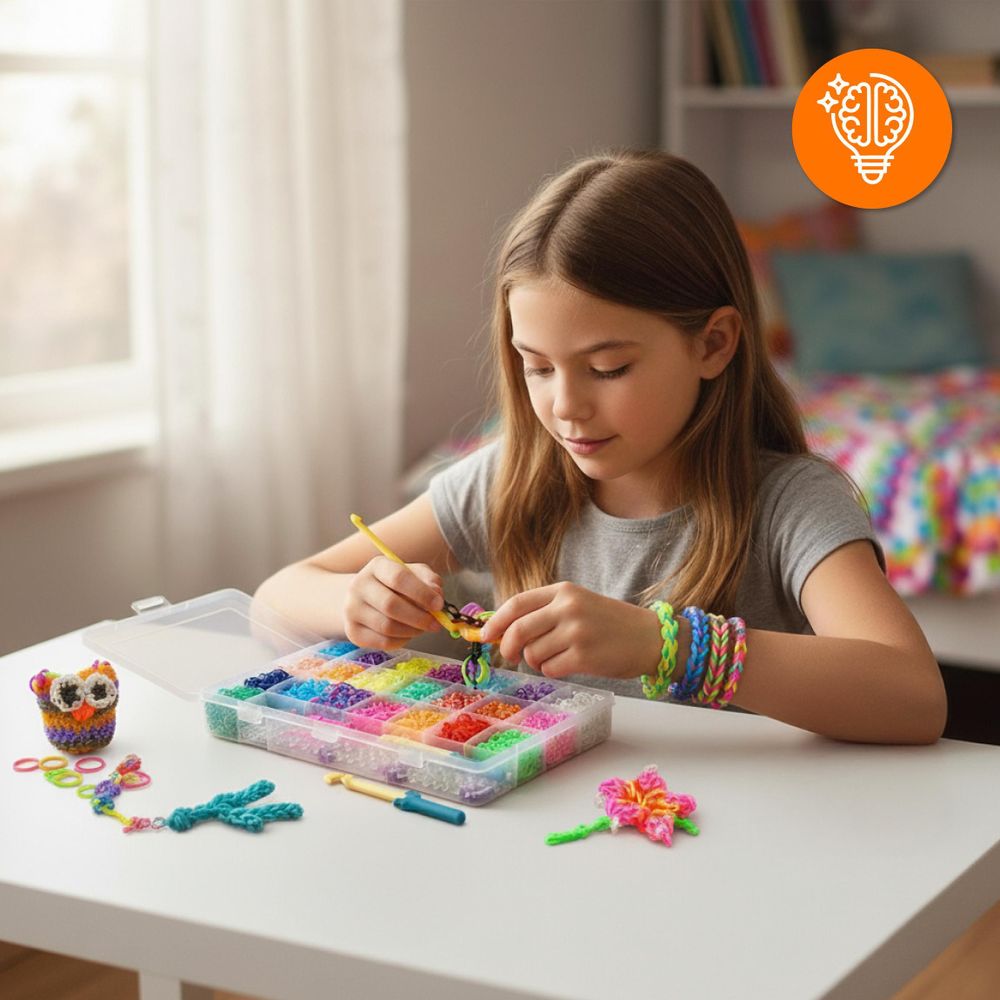 Mega Gummibänder Set 6800 Teile für Armbänder, DIY Loom Bands XXL Box mit Webrahmen & 22 Farben, Bastelset Kinder Schmuck selber machen, EVI TOYS