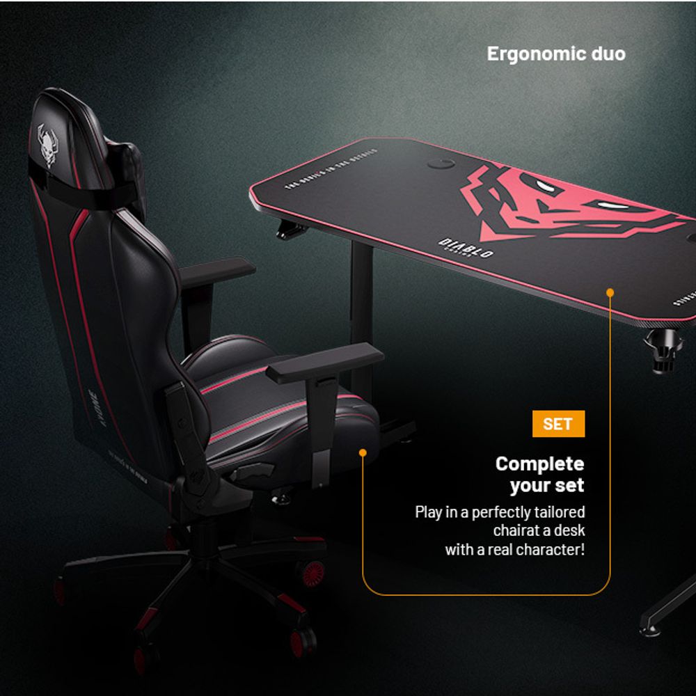 Diablo X-Mate 1400 Gaming Tisch Schreibtisch PC Computertisch schwarz Ergonomisch Tischplatte Kopfhörerhaken Getränkehalter 140 cm x 60 cm x 75 cm