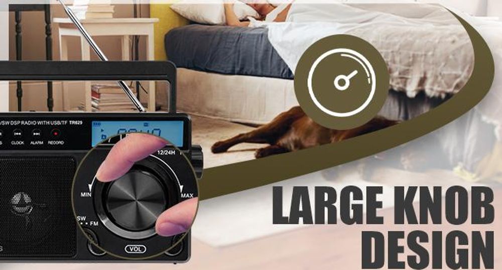 Retekess TR629 Přenosné rádio, nouzové rádio AM FM SW World Receiver s DSP, podporuje U disk/SD kartu, hodiny, budík, rádio na baterie, dárky pro seniory