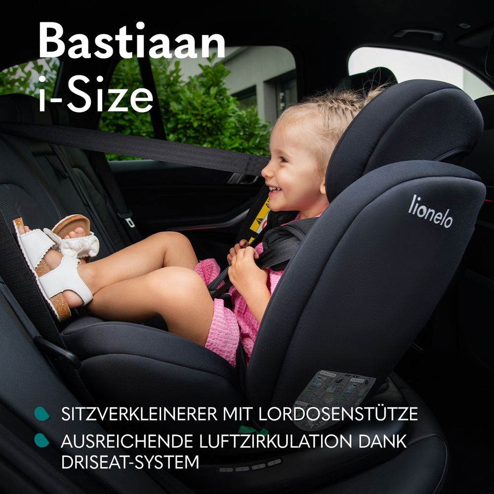 Lionelo Bastiaan i-Size Autokindersitz ab Geburt bis 12 Jahre, ab 0 kg bis 36 kg, i-Size, Isofix + Top Tether - Schwarz