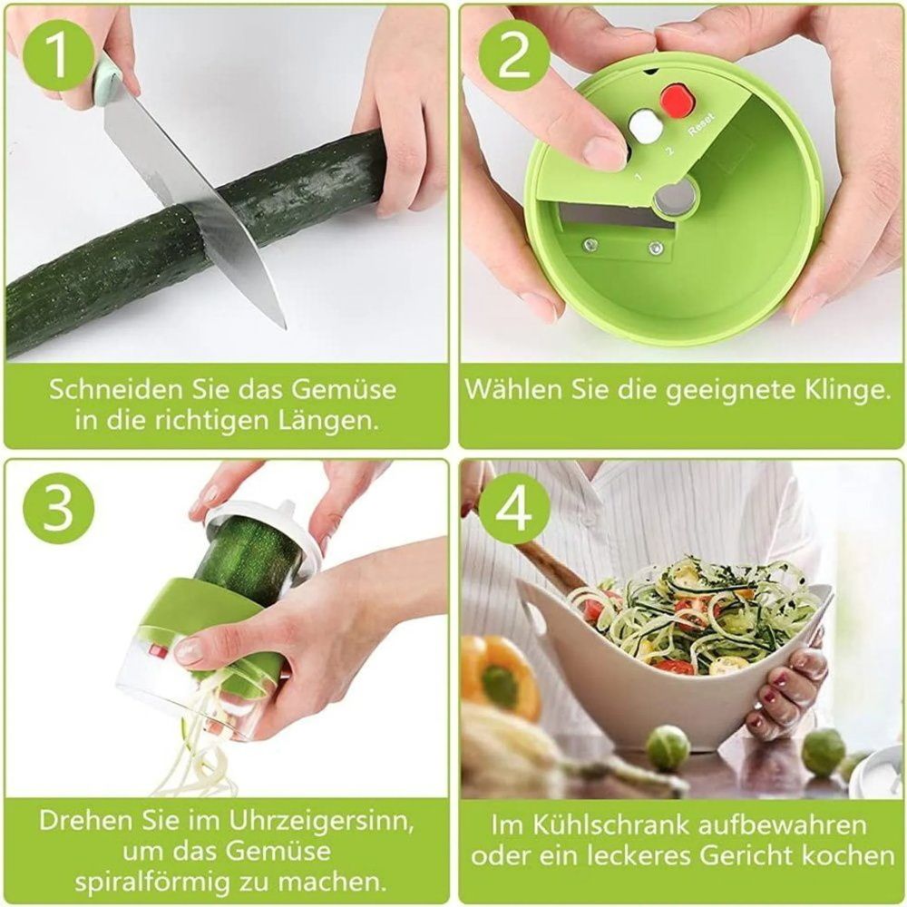 Spiralschneider 4 in 1 Gemüseschneider, Hand Spiralschneider Gemüse, Gemüsehobel für Gemüsespaghetti, Karotte, Gurke,Kürbis, Zucchini, Kartoffel