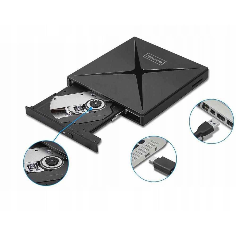 Tragbares Laufwerk - Externes DVD CD RW - USB-C Hub - USB 3.0 - 4-in-1 - SD Leser