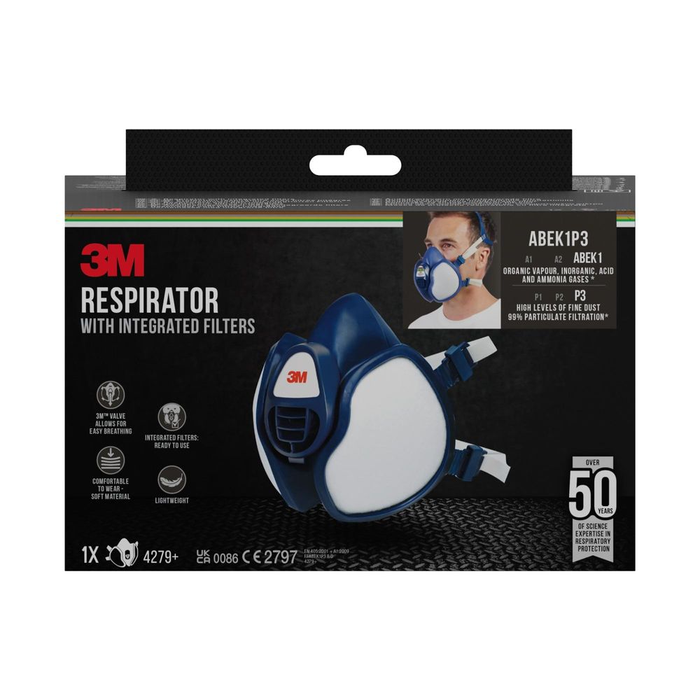3M™ Atemschutzmaske mit integrierten Filtern, ABEK1P3, Kombinationsfilter