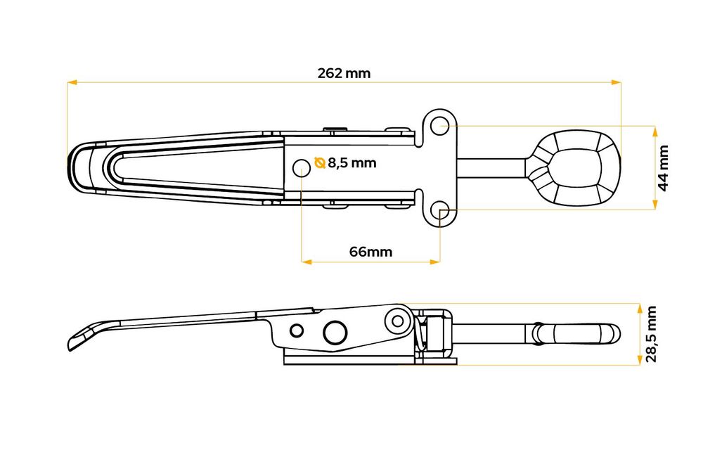 KNOTT Exzenterverschluss 262 mm Bordwandverschluss 44 mm für Anhänger