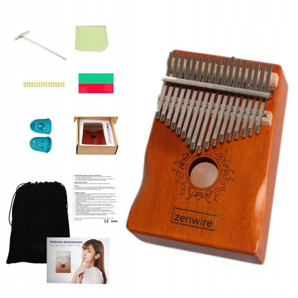 Kalimba - instrument afrykański - 17 klawiszy - drewno brązowe - Zanza Mbira - pianino kciukowe
