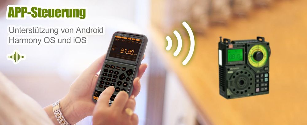 Retekess TR112 Tragbares Kurzwellenradio, FM VHF MW SW WB Air Band Radio, App Intelligente Fernbedienung, MP3 / TF, Bass Stereo SOS Alarm