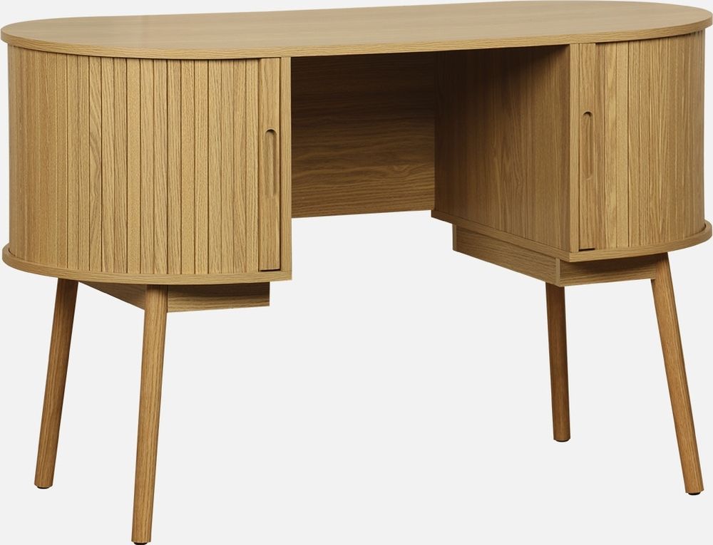 sweeek - Ovales Büro im Holzlook mit zwei Aufbewahrungsmöglichkeiten, L 120cm - Natur