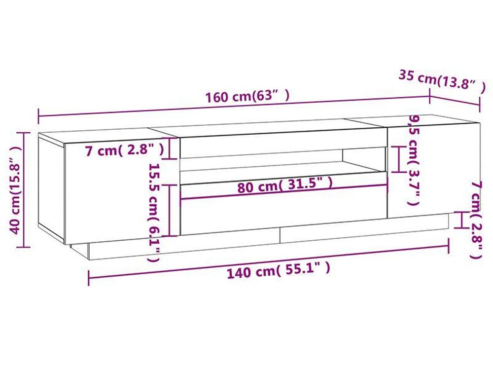 vidaXL TV-Schrank mit LED-Leuchten Weiß 160x35x40 cm