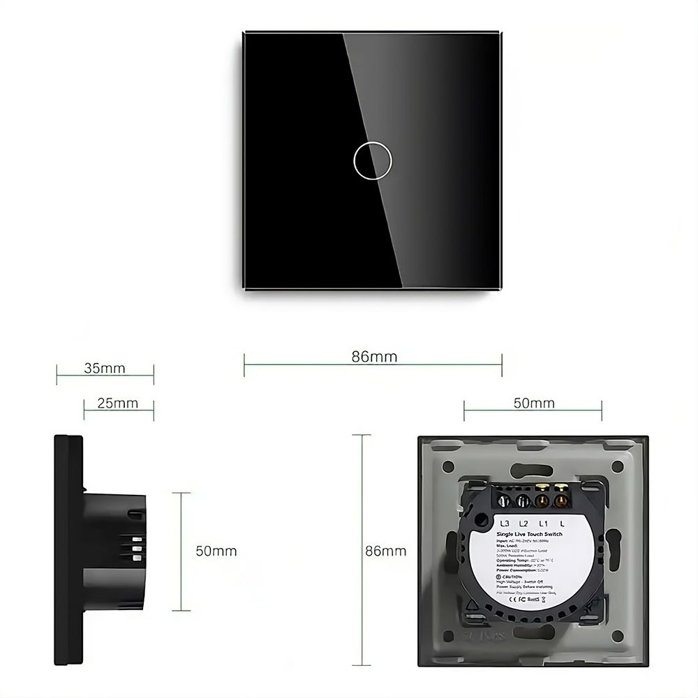 Glas Touch Lichtschalter Wandschalter – Touchscreen LED, Smart 2-Fach Schalter LED, Fernbedienungsfunktion, kratzfestes Design 86x86 mm Retoo