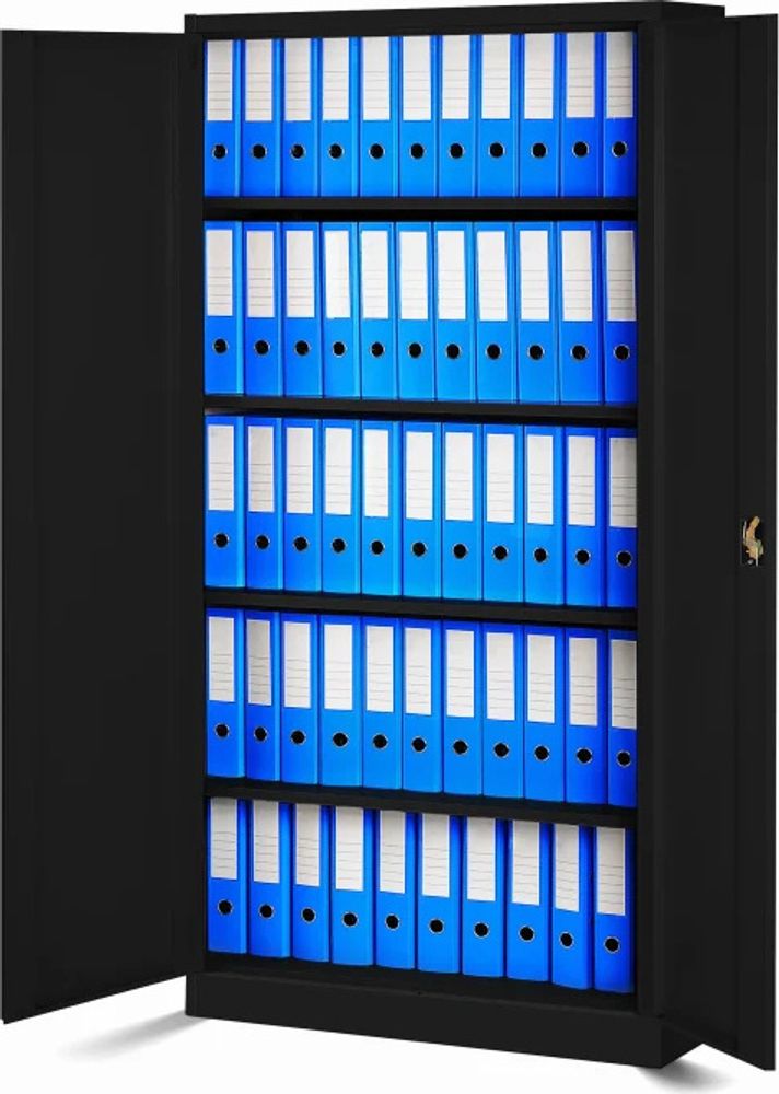 Aktenschrank Büroschrank Metallschrank Stahlschrank Werkzeugschrank Stahlblech Pulverbeschichtet Flügeltürschrank Abschließbar 195 cm x 90 cm x 40 cm Farbe: Schwarz-schwarz