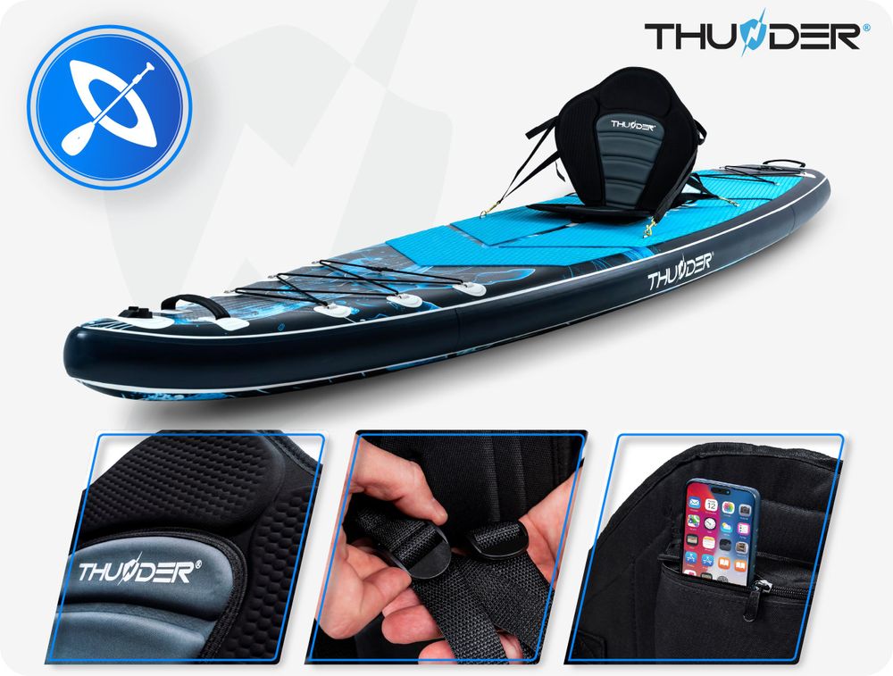 THUNDER® | BLUET 365 | SUP Board Set | 365 cm | aufblasbar | Kajakfunktion | Zubehör | Traglast 150 kg