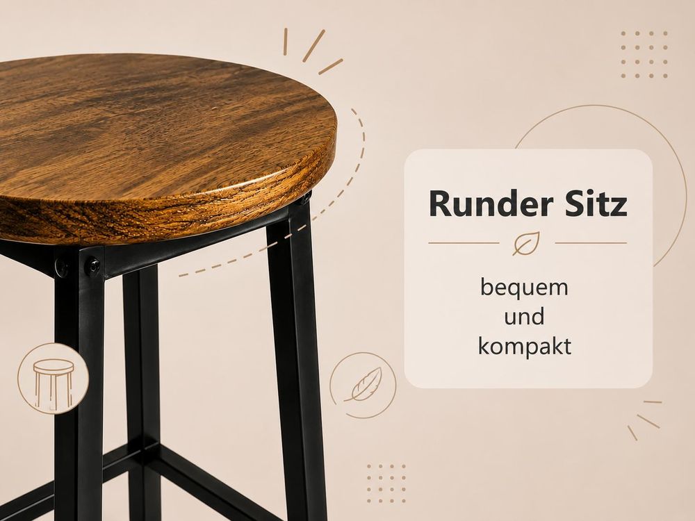 BEGRYF Barhocker dunkelbraun 65 cm hoch Küchenhocker Stehhocker Holz Sitz Metallgestell Vintage Industrial