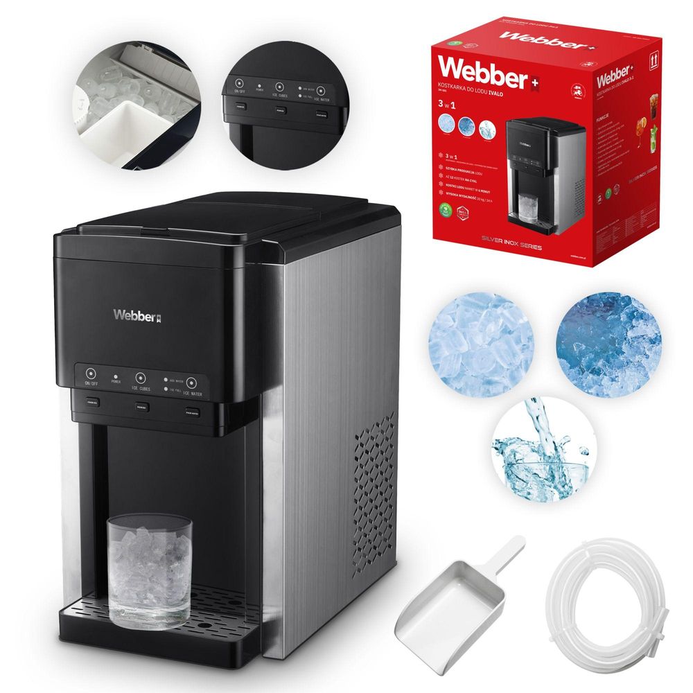 WEBBER 3-in-1 Eiswürfelmaschine in Schwarz mit Eis- und Wasserausgabe