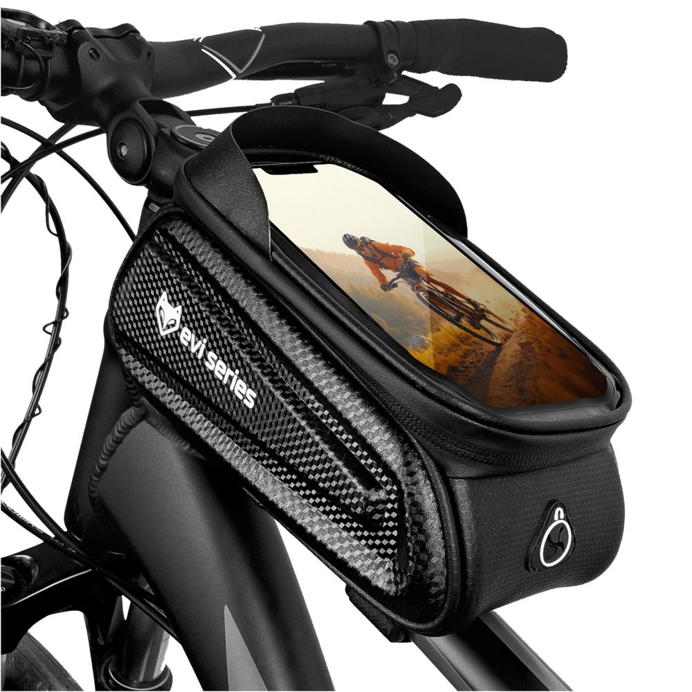 Fahrradtasche Rahmentasche wasserdicht, Handyhalterung bis 6,9 Zoll, 2L Hardcase Oberrohrtasche mit Sonnenblende, EVI BIKE Flow+ L, Schwarz