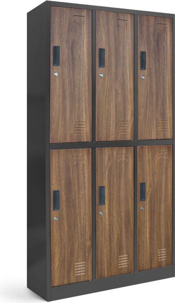 Jan Nowak Schließfachschrank Spind Umkleideschrank Spint Metallspind Garderobenschrank 6 Fächer 185 cm x 90 cm x 45 cm 'Igor', Anthrazit-Holzoptik