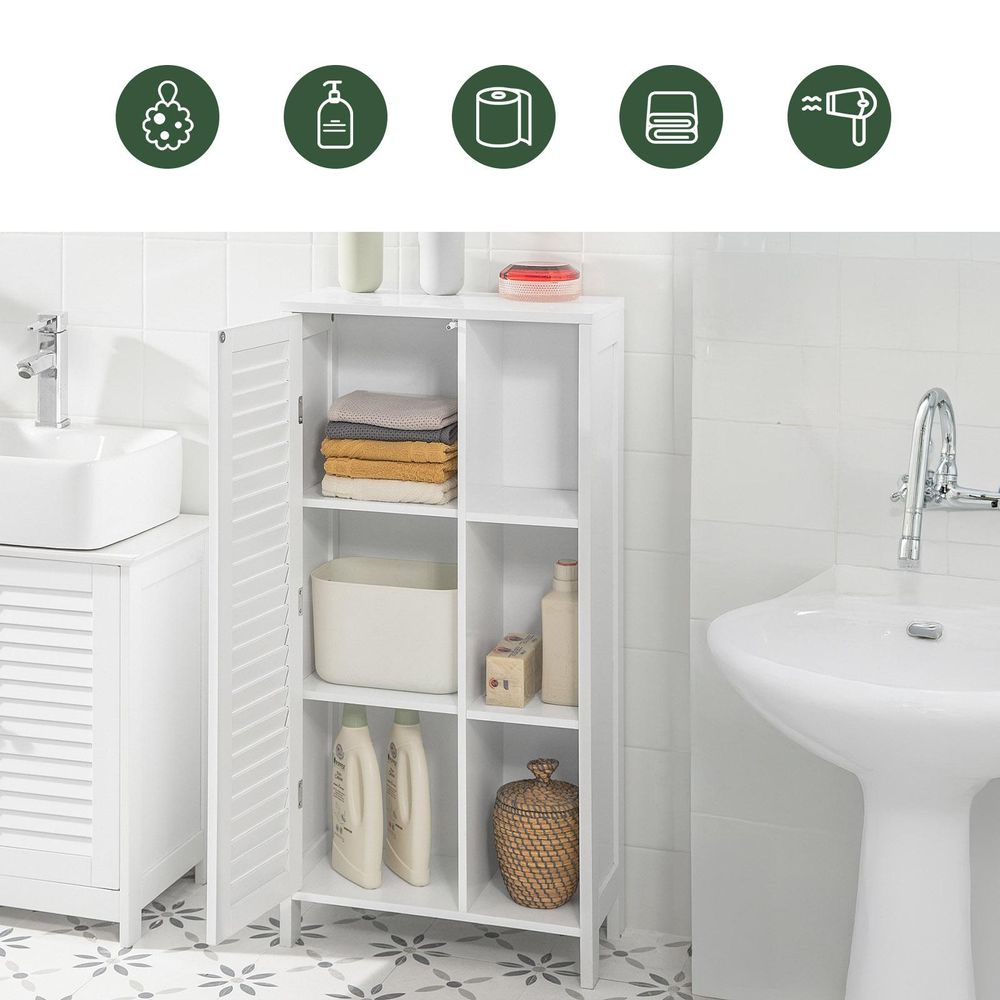 SoBuy Badkommode Hochschrank Badschrank mit Lamellentür Badezimmerschrank Aufbewahrungsschrank weiß BHT ca: 48x96x24cm BZR39-W