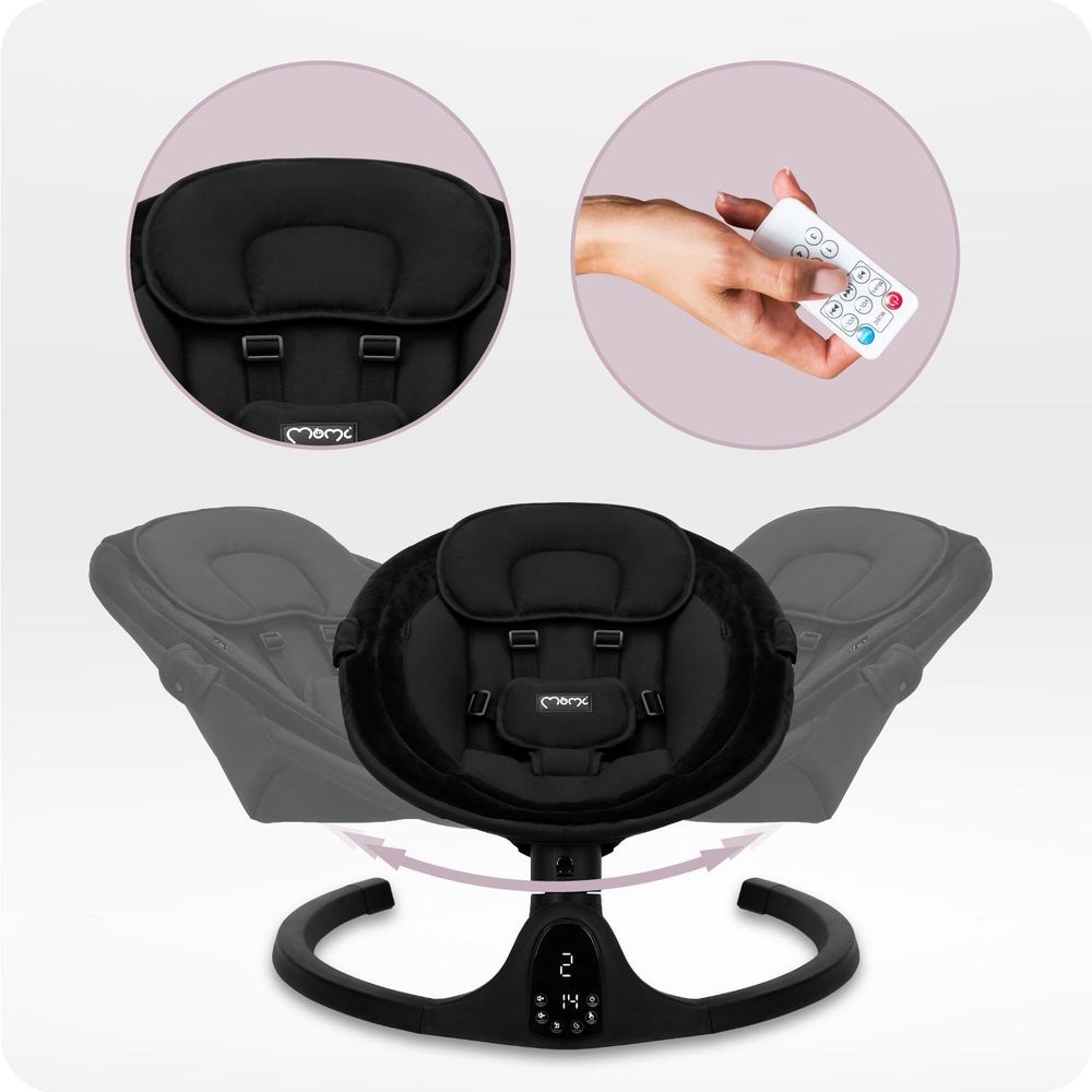 MoMi KENANI ONYX Babywippe - 5 Schwingung, Musik Timing, Bluetoothfunktion, LCD-Panel - Schwarz
